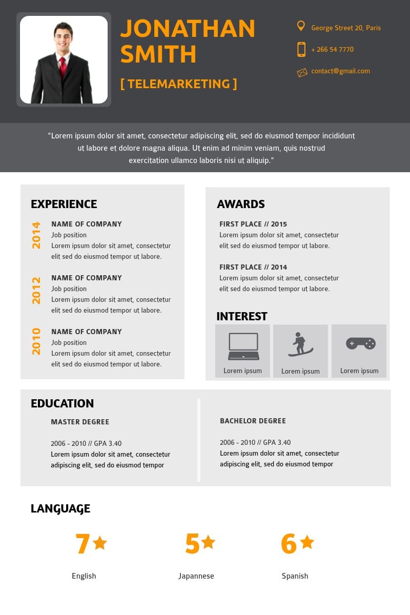Telemarketing Agent Resume Infographic Template Telemarketing Agent Resume Infographic Template